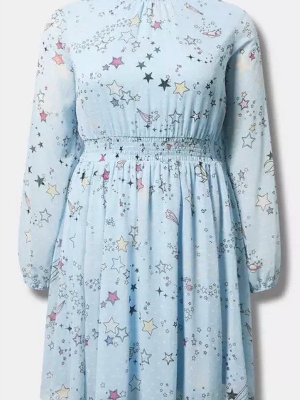 Mini Clipdot Blouson long Sleeve-Light Blue Star-Print Skater 🛹 Dress